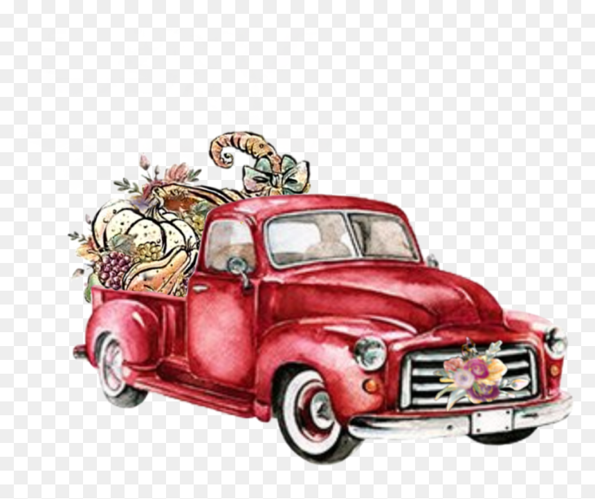 #watercolor #truck #thanksgiving #harvest #cornucopia, HD Png Download - thanksgiving cornucopia png