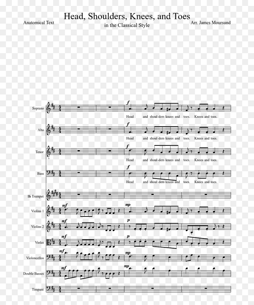 Heads Shoulders Knees And Toes Sheet Music, HD Png Download - head and shoulders png