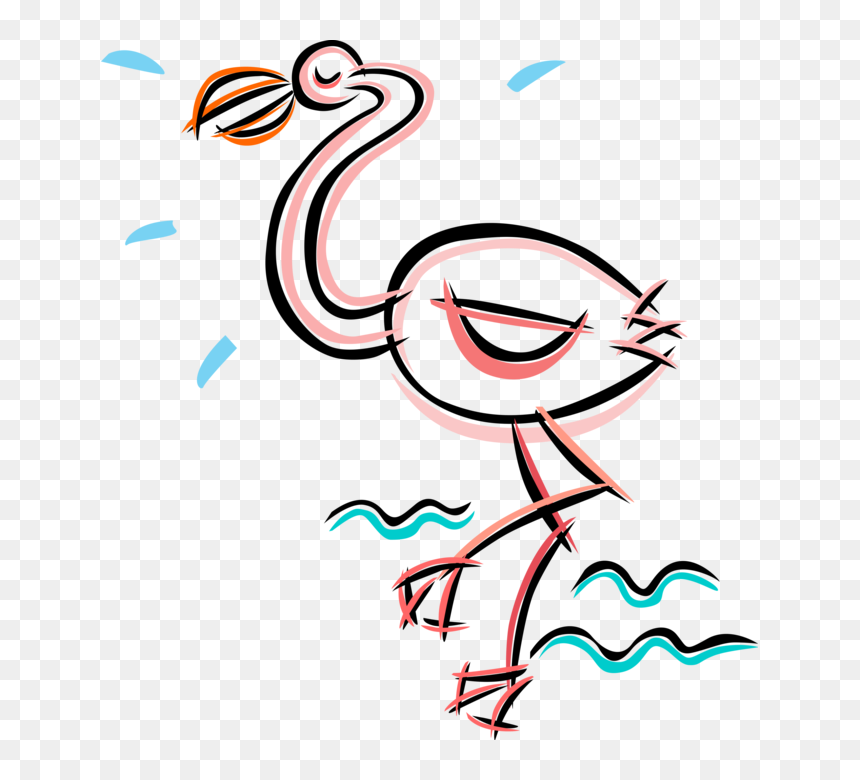 Vector Illustration Of Pink Flamingo Wading Bird Stands, HD Png Download - flamingo vector png