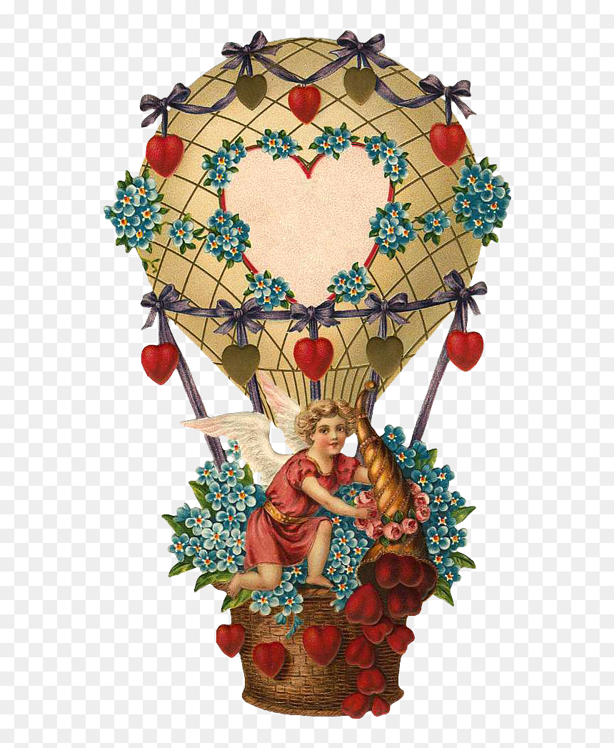 Vintage Valentine Transparent, HD Png Download - vintage hot air balloon png