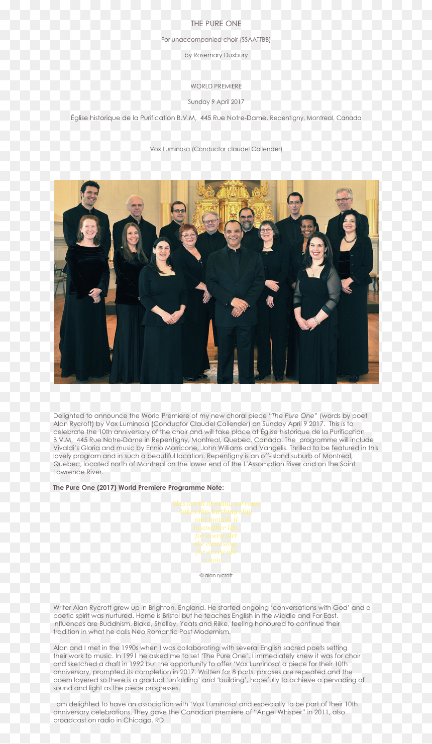 The Pure One
for Unaccompanied Choir 
by Rosemary Duxbury

world - Priesthood, HD Png Download - priest collar png