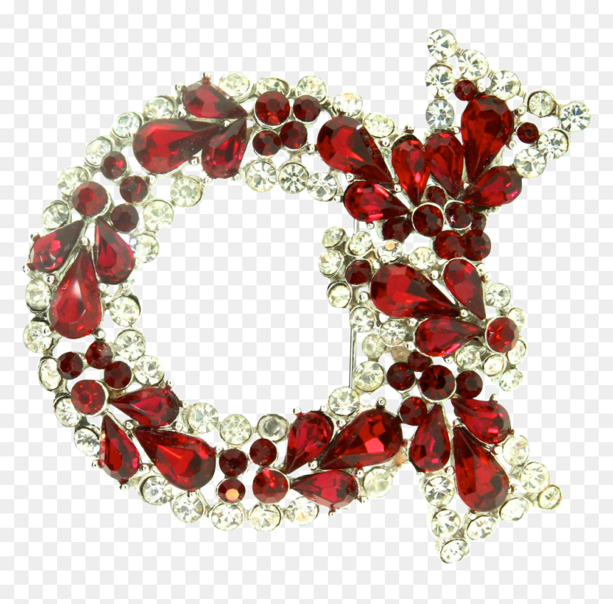 Vtg Philippe Trifari Christmas Wreath Figural Ruby - Necklace, HD Png Download - christmas wreath border png