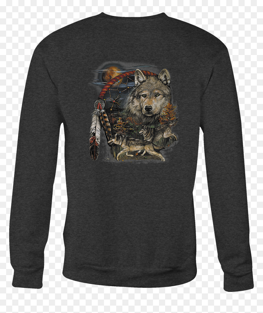 Crewneck Sweatshirt White Grey Wolf Native American - Long-sleeved T-shirt, HD Png Download - gray wolf png