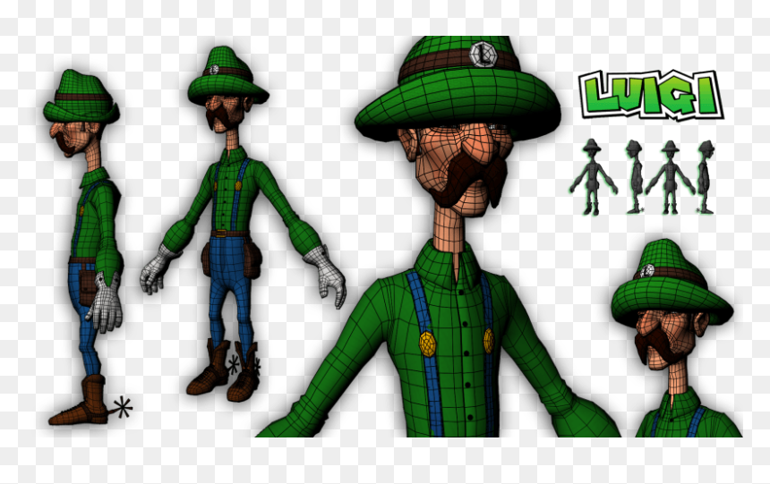 Luigi Character Modeling And Texturing 3d In Autodesk - Wire Frame Characters Maya, HD Png Download - 3d character png