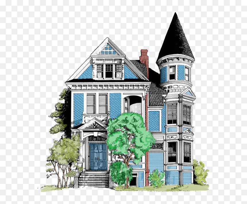 #house #home #neighborhood #huntedhouse #victorian - Victorian House Ink Drawing, HD Png Download - victorian house png