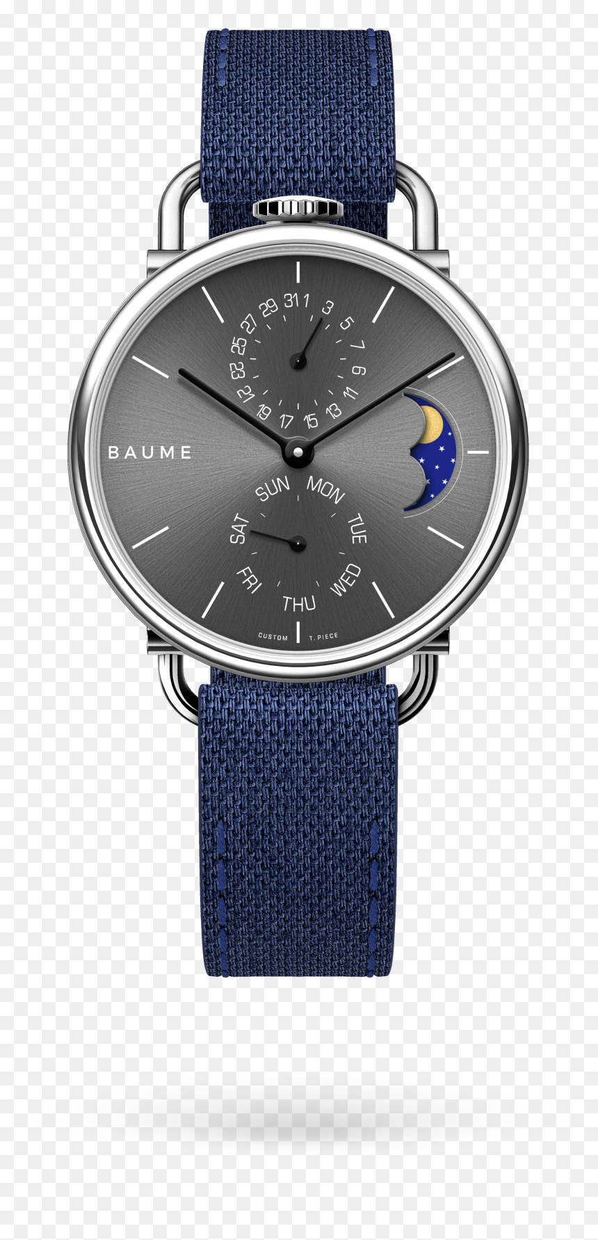 35mm Moonphase Unisex Custom Watch Miyota Silver Case - Baume Watch, HD Png Download - clock no hands png