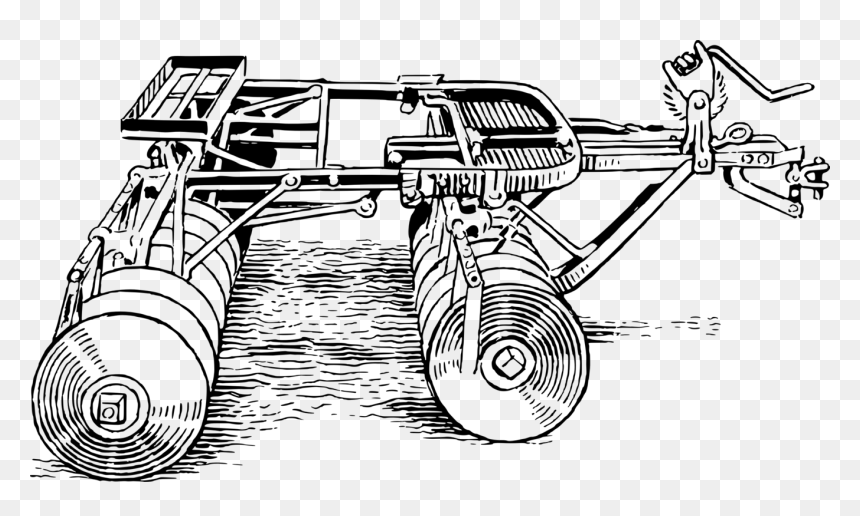 Line Art,machine Gun,angle - Disc Harrow Drawing, HD Png Download - tractor clipart png