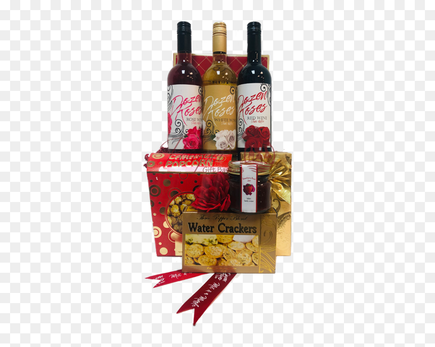 Dozen Roses Wine Gift Basket, Dozen Roses Wine, Valentines - Glass Bottle, HD Png Download - gift baskets png