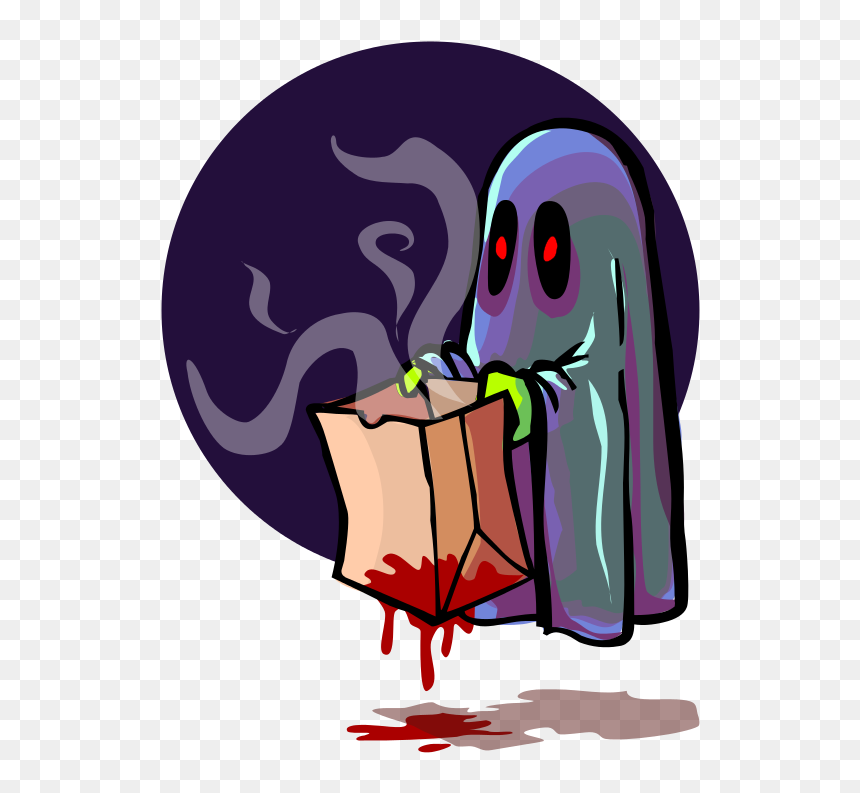 Scary Ghost Holding Bag Vector Image - Scary Trick Or Treat Ghost, HD Png Download - spooky forest png