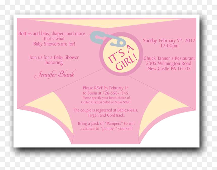 Diaper Shower Invitation Pink - Paper, HD Png Download - invitacion png