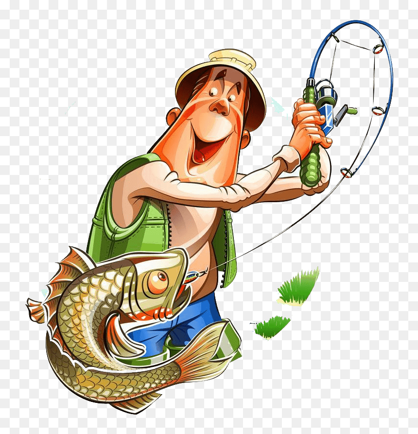 Fisherman Cartoon, HD Png Download - fish silhouette png