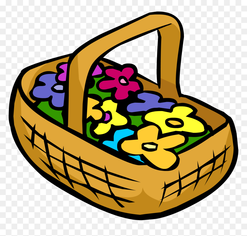 Penguin Clipart Flower - Clipart Of Basket Of Flower, HD Png Download - cartoon basket png