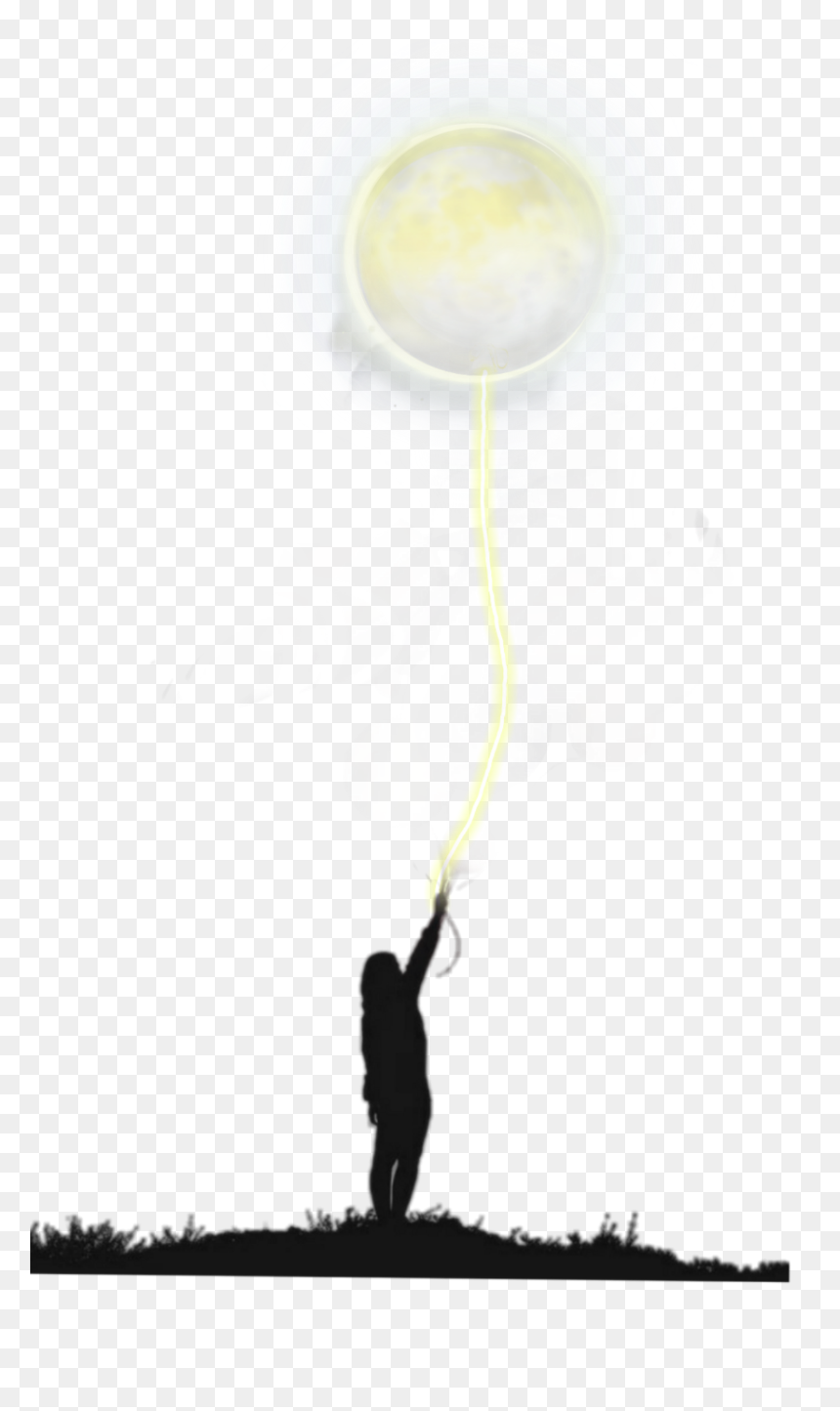 #ftestickers #girl #silhouette #moon #balloon #luminous - Girl Fly Balloon Png, Transparent Png - badminton silhouette png
