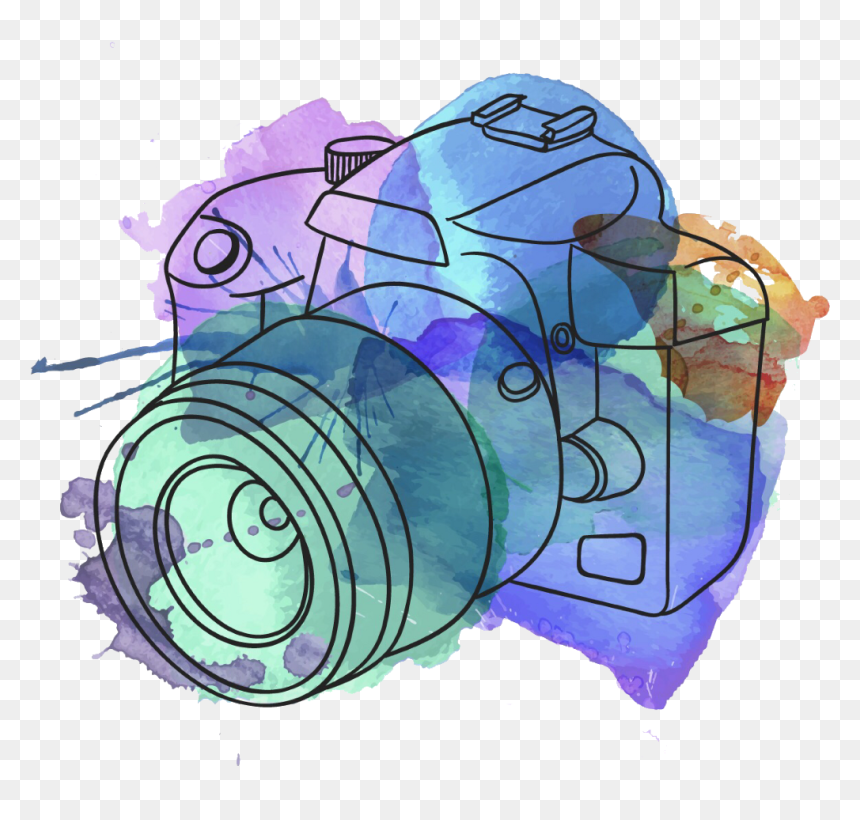 Watercolor Illustration Of Camera Pendant Necklace - Dibujo De Camara Fotografica Acuarela, HD Png Download - camera illustration png