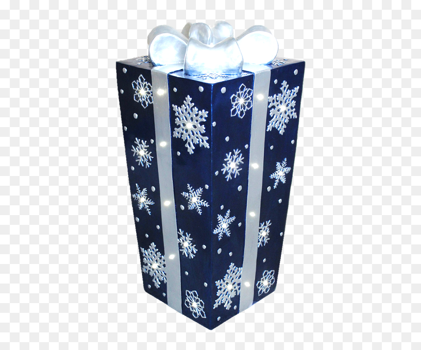 Blue Wth Silver Bow And Snowflakes"
 Class= - Box, HD Png Download - blue gift bow png