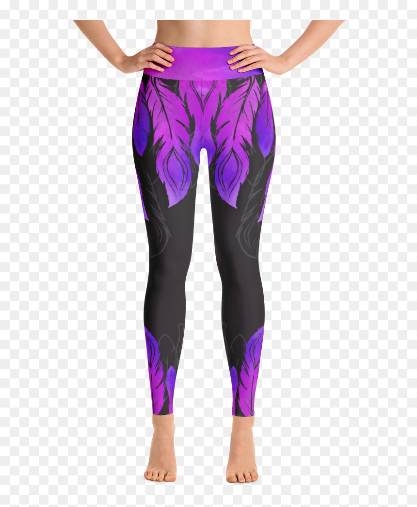 Feathers Pattern Pink Purple Yoga Mockup Front White - Leggings, HD Png Download - purple feather png