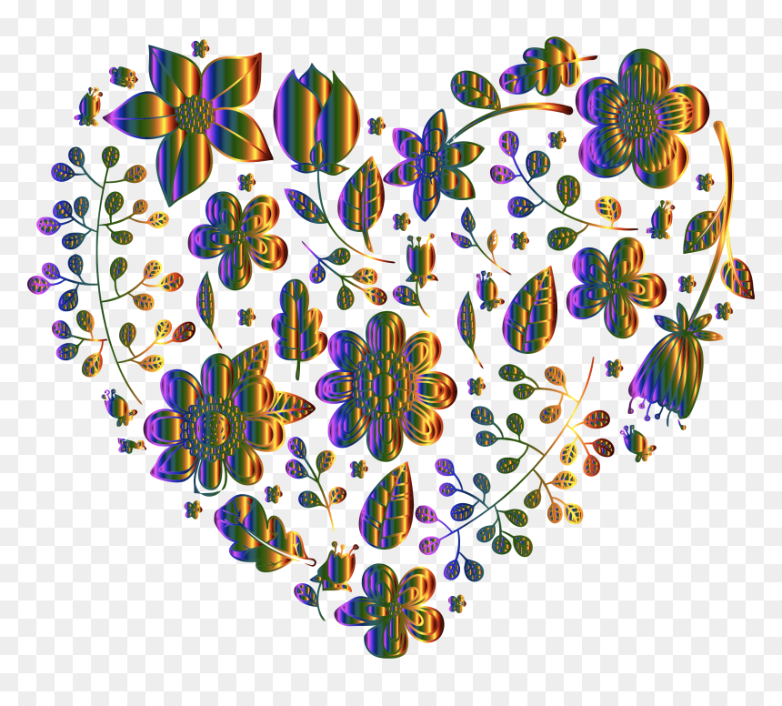 Chromatic Floral Heart No Background - Art Background Design Flower, HD Png Download - floral heart png
