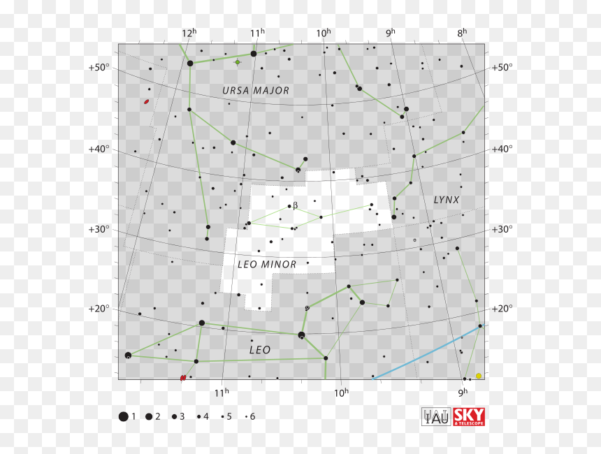 Iau Leo Minor Chart, Iau And Sky & Telescope Magazine - Leo Minor Constellation, HD Png Download - leo constellation png