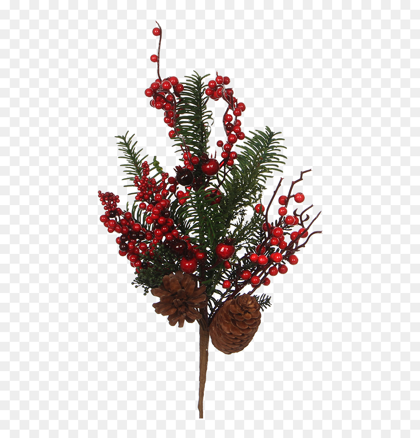 Fir Branch With Red Berries And Cones, 53cm - Weihnachtsdeko Mit Roten Beeren, HD Png Download - christmas berries png