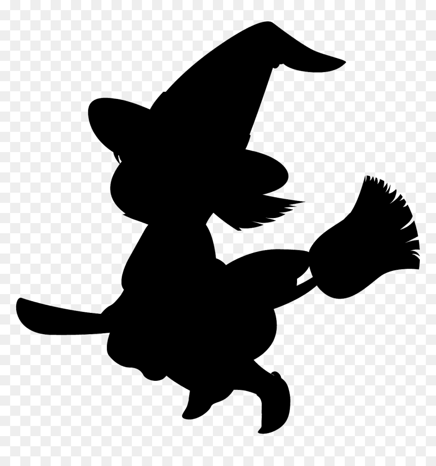 Cartoon Witch Silhouette, HD Png Download - witch broomstick png