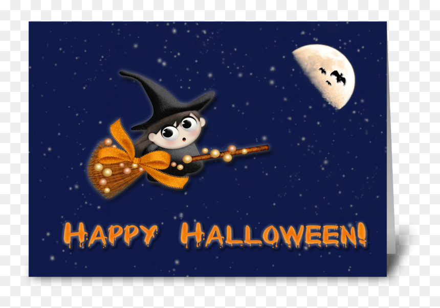 Witch On Broomstick Halloween Wishes Greeting Card - Cartoon, HD Png Download - witch broomstick png