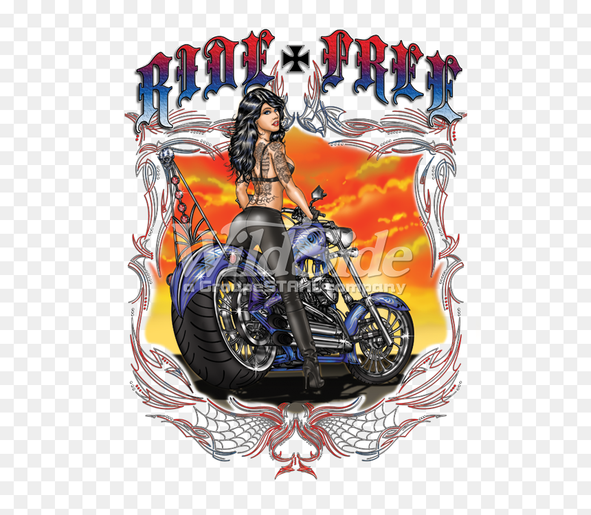 Girl On Motorbike Tattoo, HD Png Download - biker skull png