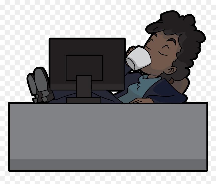 Black Cartoon Woman Using Computer, HD Png Download - coffee cartoon png