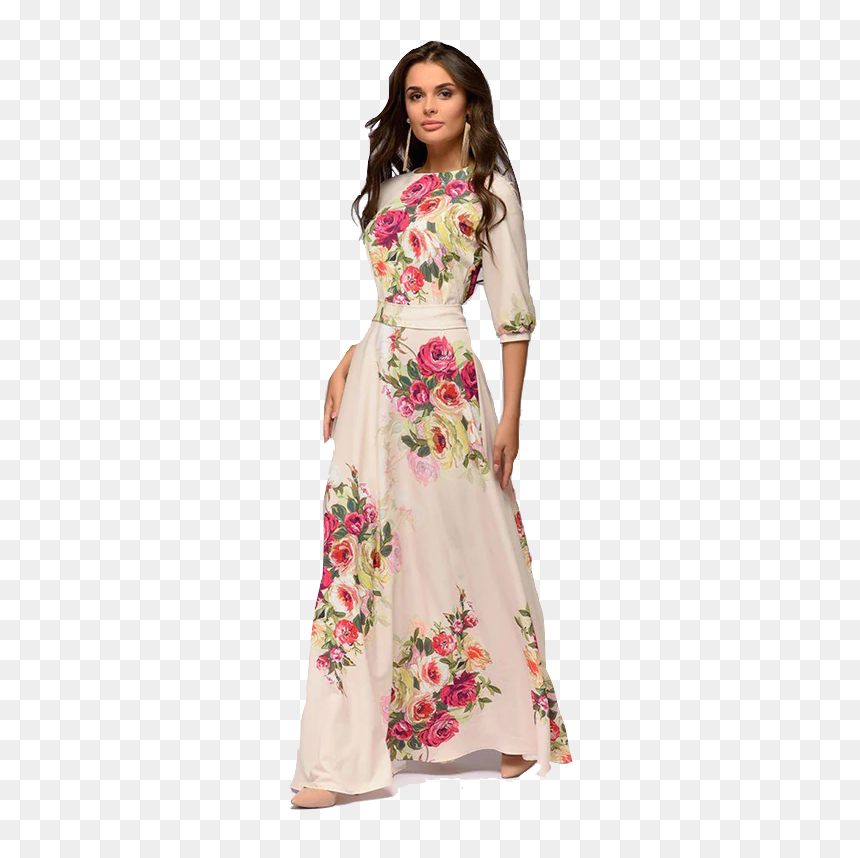Half Sleeve Long Dress, HD Png Download - vestidos png