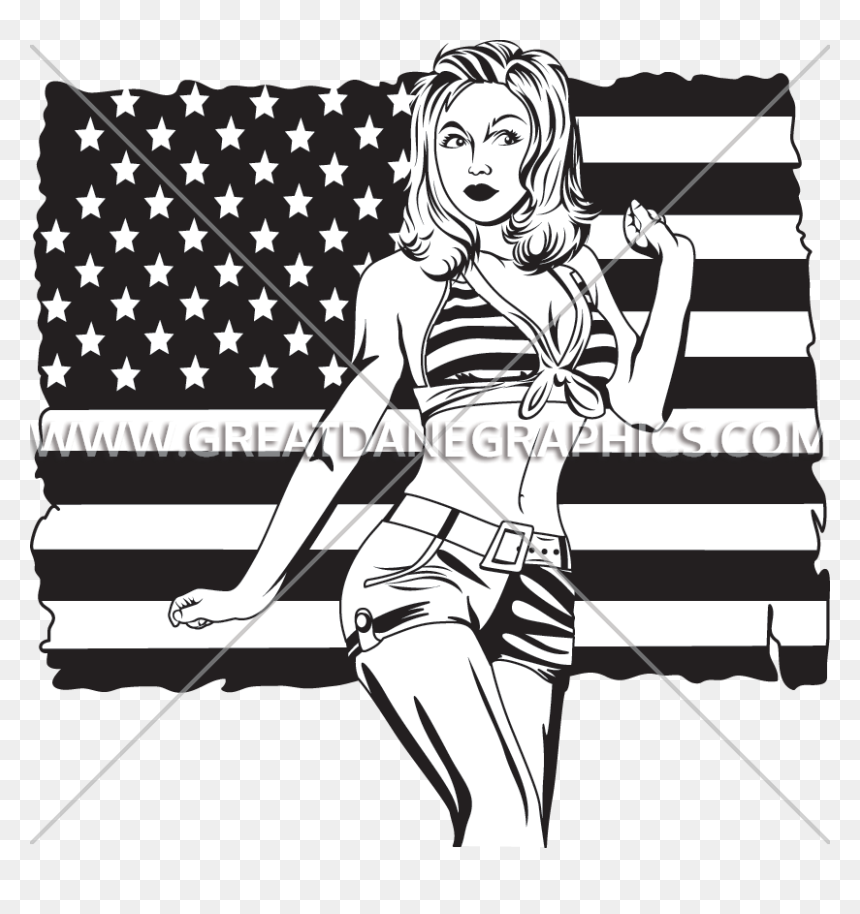 American Pinup Girl Production Ready Artwork For - American Flag Postage Stamp, HD Png Download - american flag png image