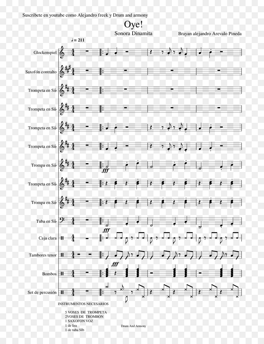 Oye Sonora Dinamita Partitura, HD Png Download - saxofon png