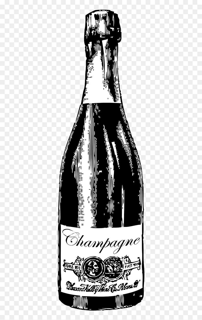 Champagne Black And White, HD Png Download - bottle of champagne png