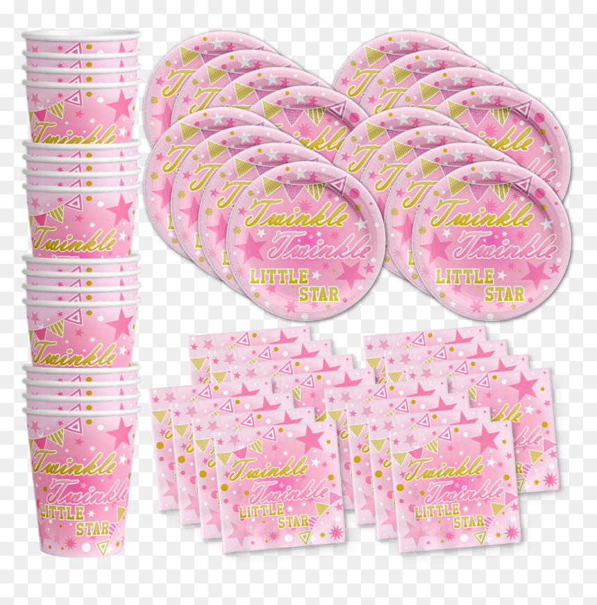 Pink Girl Twinkle Little Star Birthday Party Tableware - Heart, HD Png Download - twinkle stars png transparent