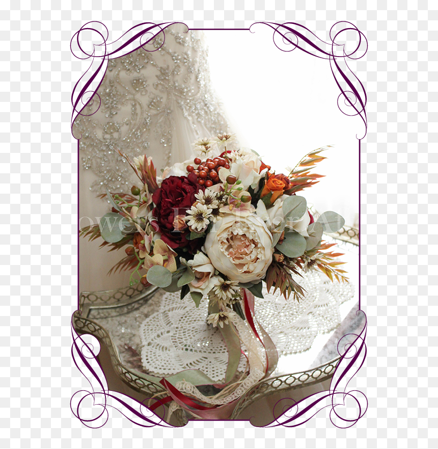 Silk Artificial Autumn / Fall Wedding Bridal Bouquet - Wedding Basket For Flower Girl, HD Png Download - falling roses png