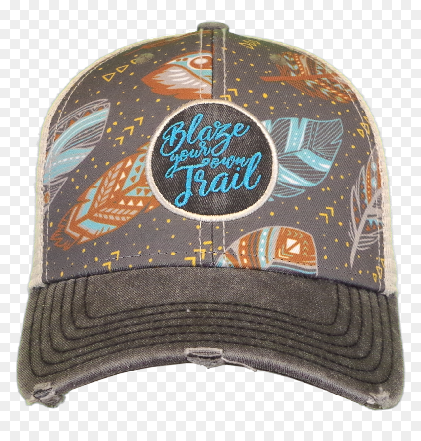 Farm Girl Grey Blaze Your Own Trail Feather Ball Cap - Baseball Cap, HD Png Download - ball cap png