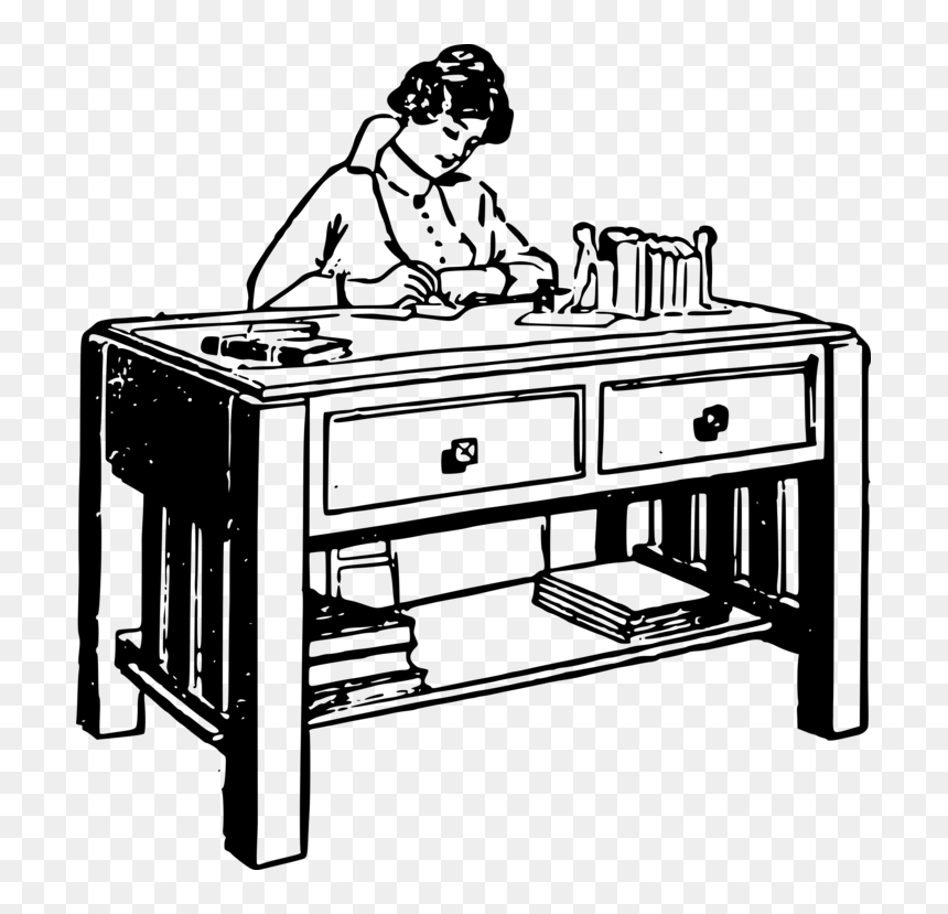 Line Art,end Table,desk - Table, HD Png Download - sitting at table png