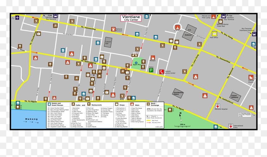 Vientiane Center - Vientiane Center Map, HD Png Download - wat png