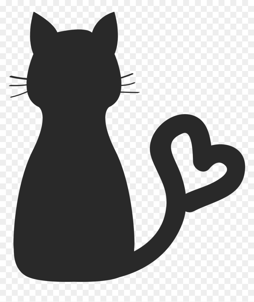 Cat With Heart Silhouette, HD Png Download - cat png