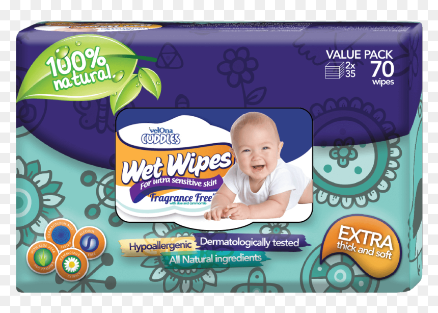 Velona Cuddles Gentle Fragrance Free Baby Wipes - Wet Wipe, HD Png Download - baby wipes png