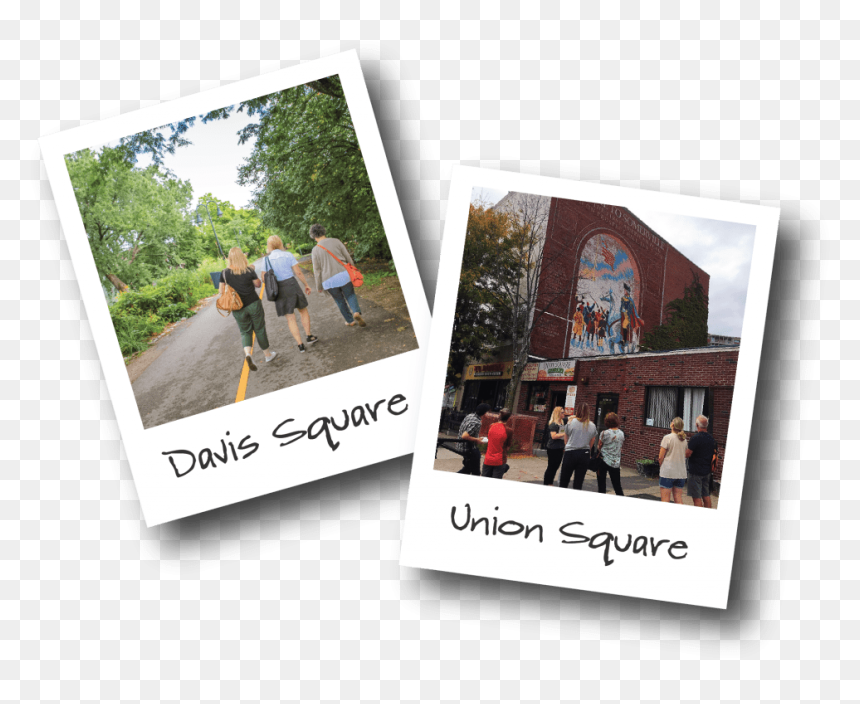 Two Polaroids Showing People Walking In Davis Square - Flyer, HD Png Download - person walking down stairs png
