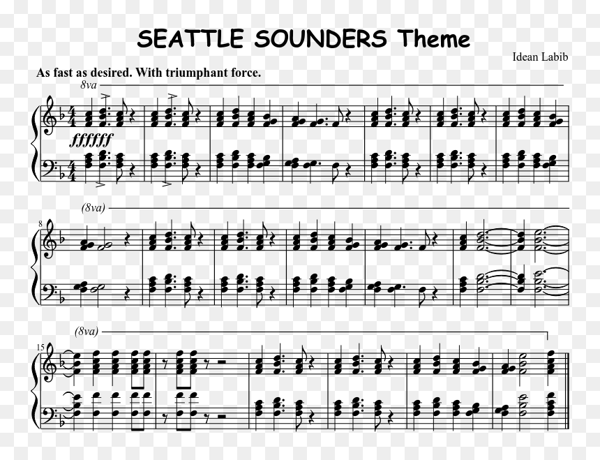 Seattle Sounders Theme Sheet Music Composed By Idean - Sounders Theme Song Music, HD Png Download - seattle sounders png