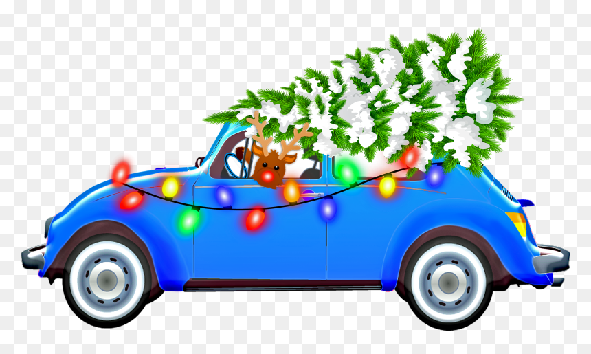 Tree, Christmas, Rudolph , Reindeer, Ligths, Blue Car - Free Clip Art Christmas Car, HD Png Download - car png hd