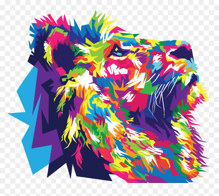 Graphic Design,art,lion - Geometric Rainbow Lion, HD Png Download - lion png clipart