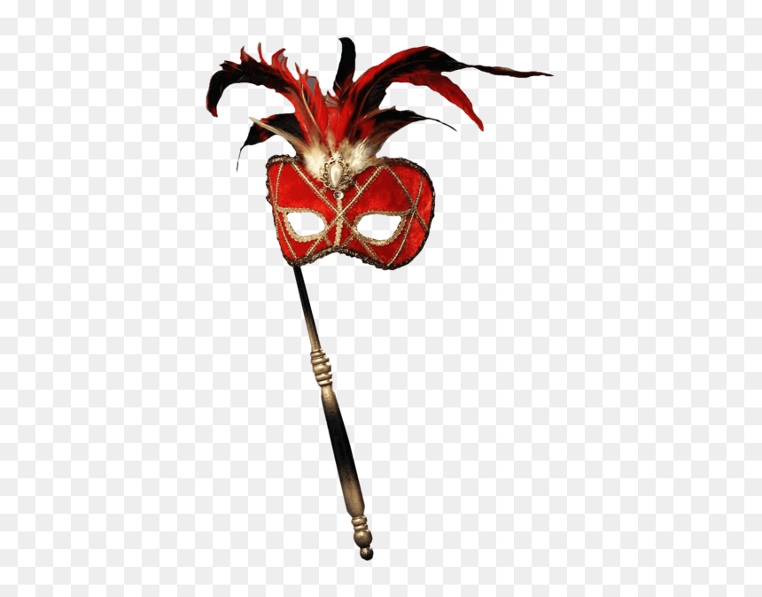 Forum Novelties Women"s Feather Masquerade Mask With - Venetian Masks With Stick, HD Png Download - black masquerade mask png