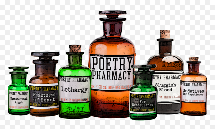 Poetry Pharmacy Bottle Logo - Glass Bottle, HD Png Download - open pill bottle png