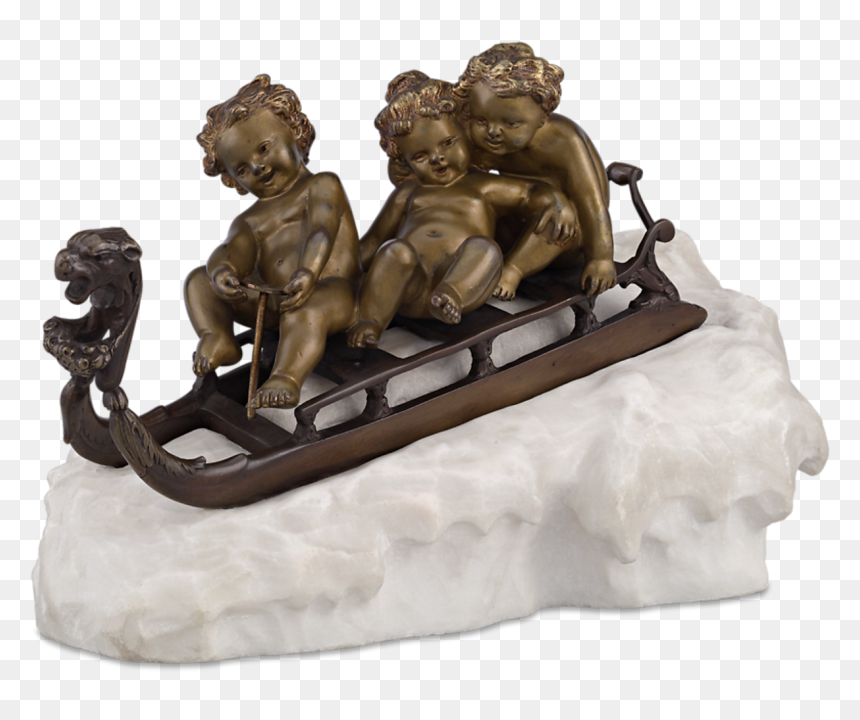 Children Sledding Bronze Sculpture By Gori - Statue, HD Png Download - sledding png
