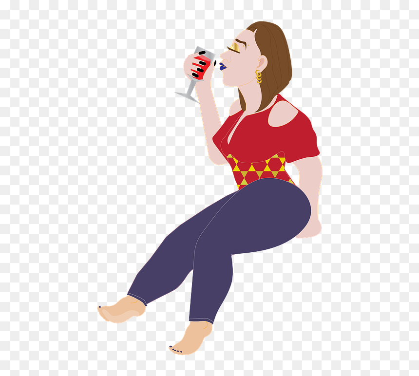 Transparent Girl Drinking Wine Clipart - Drinking Wine Woman Clip Art Illustration Transparent, HD Png Download - alcohol glass png