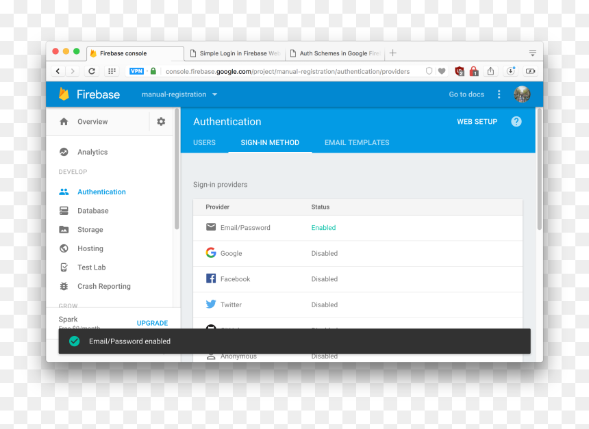 Enabled Email/password Authentication Scheme - Computer, HD Png Download - firebase png