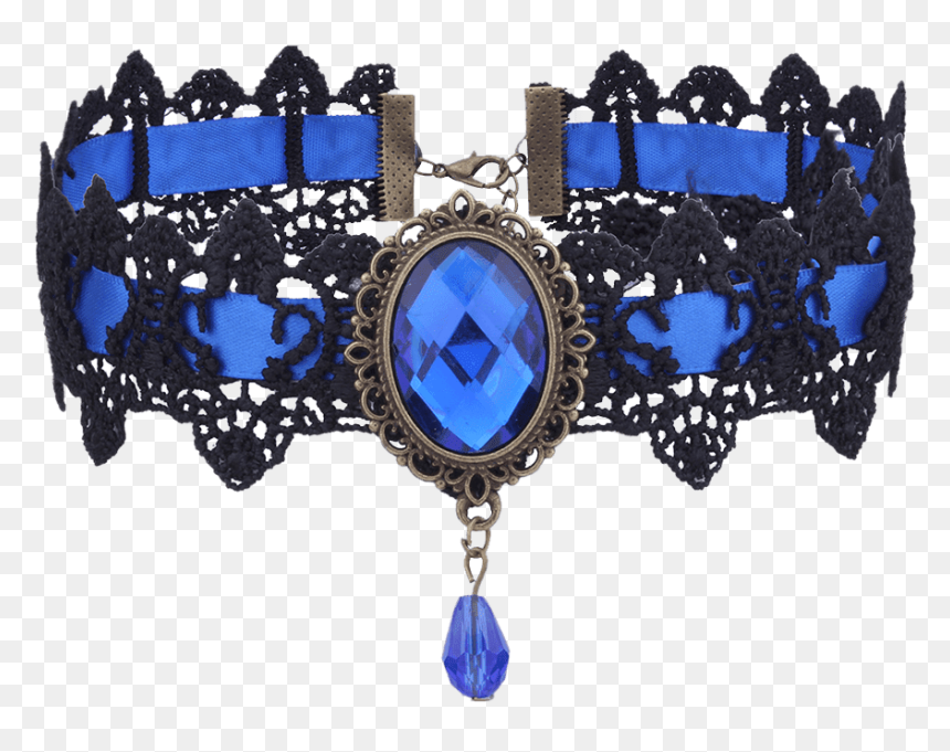 Gothic Artificial Gem Oval Lace Choker Necklace - Choker, HD Png Download - choker necklace png