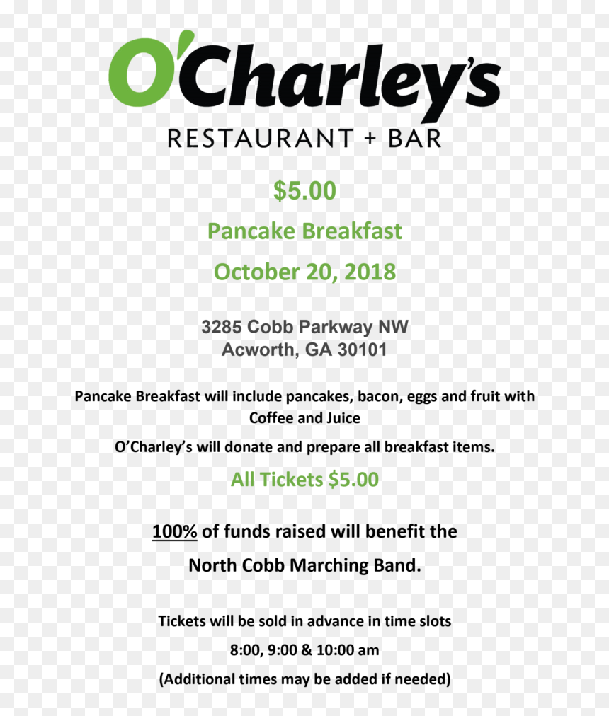 O"charleys Pancake Breakfast - O Charley's, HD Png Download - pancake breakfast png