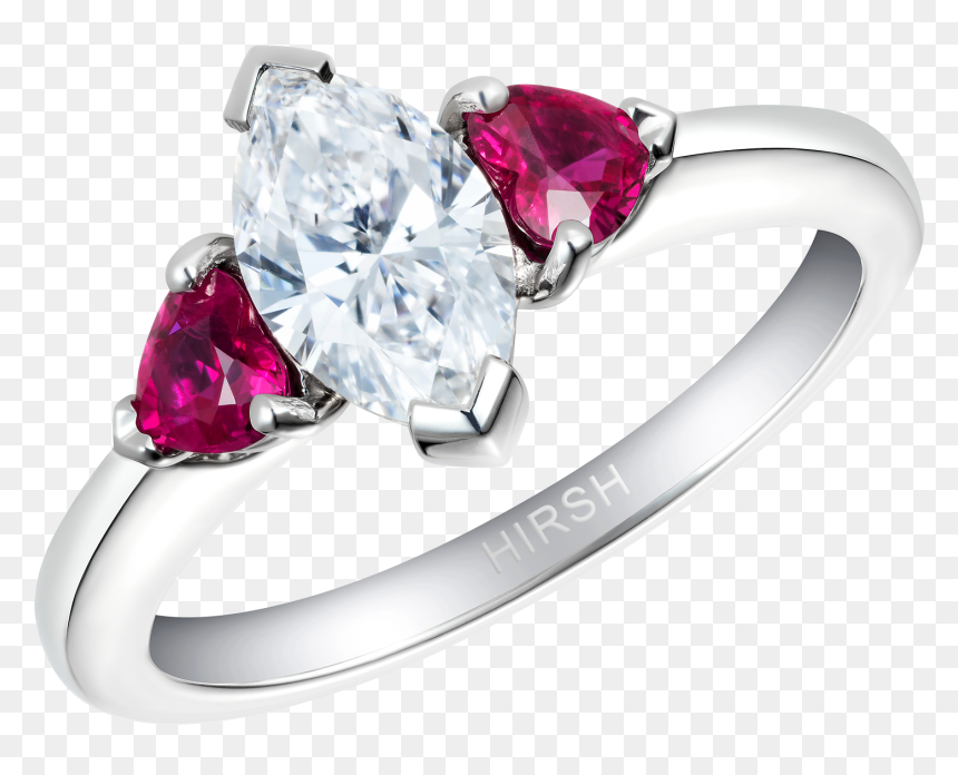 Trio Diamond And Ruby Ring - Pre-engagement Ring, HD Png Download - ruby heart png